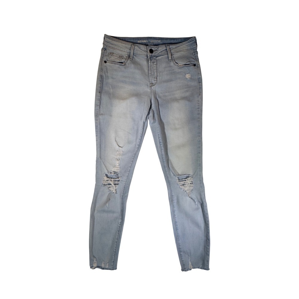 Old Navy Rockstar Mid Rise Distressed Skinny Jeans Light Wash Size 4
